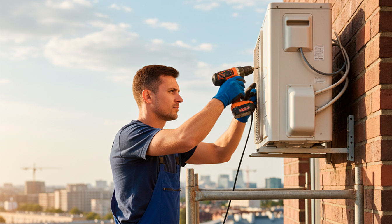 Ar condicionado moderno em uma parede limpa
